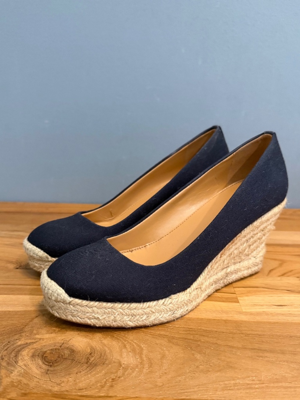 J.Crew Navy Canvas Espadrille Wedges - Size 6